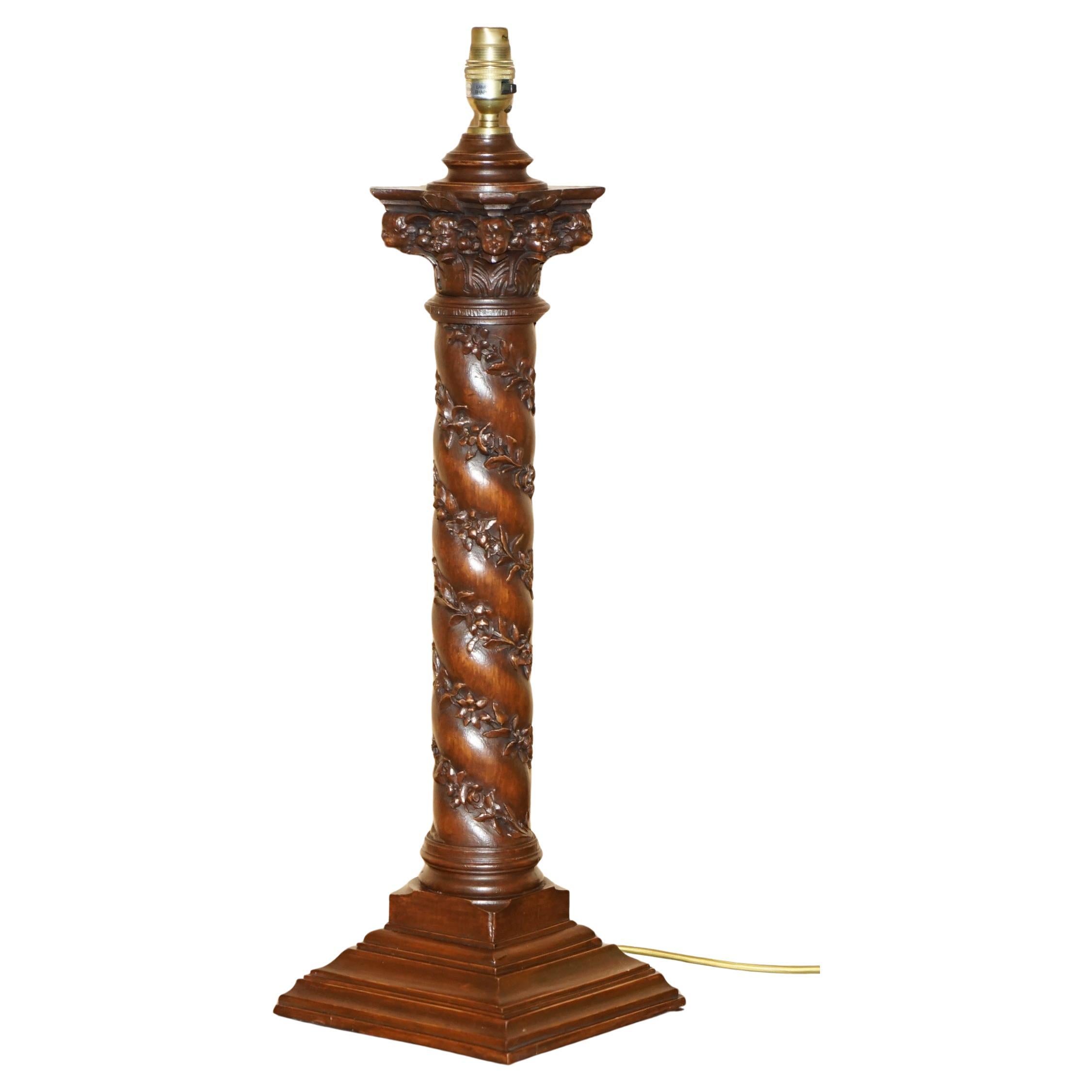LARGE BRONZED FiNISH CORINTHIAN GRAPE VINE DECO PILLAR TABLE LAMP FULLY SERVICED For Sale
