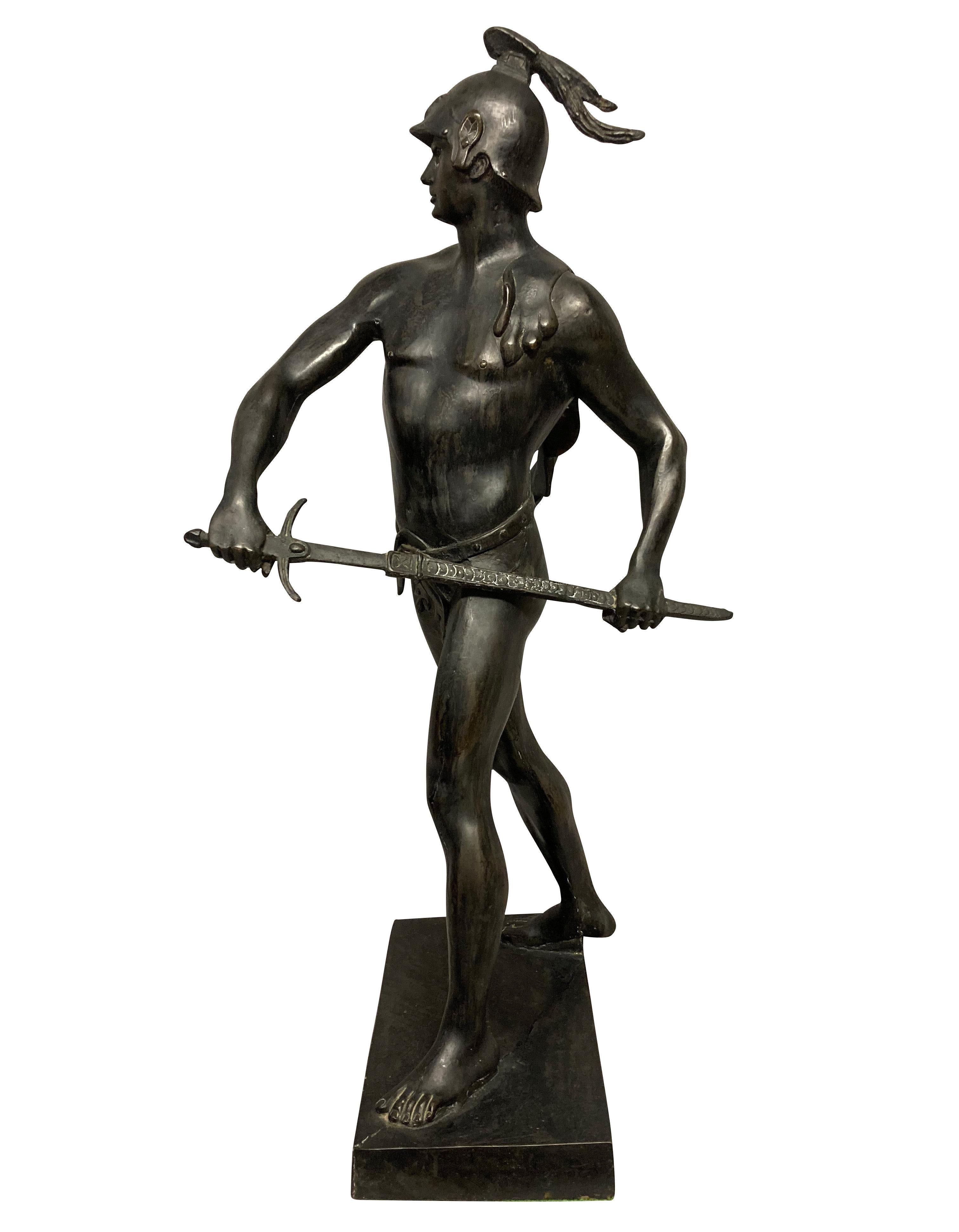 French Large Bronzed Gladiator After Emile Picault For Sale