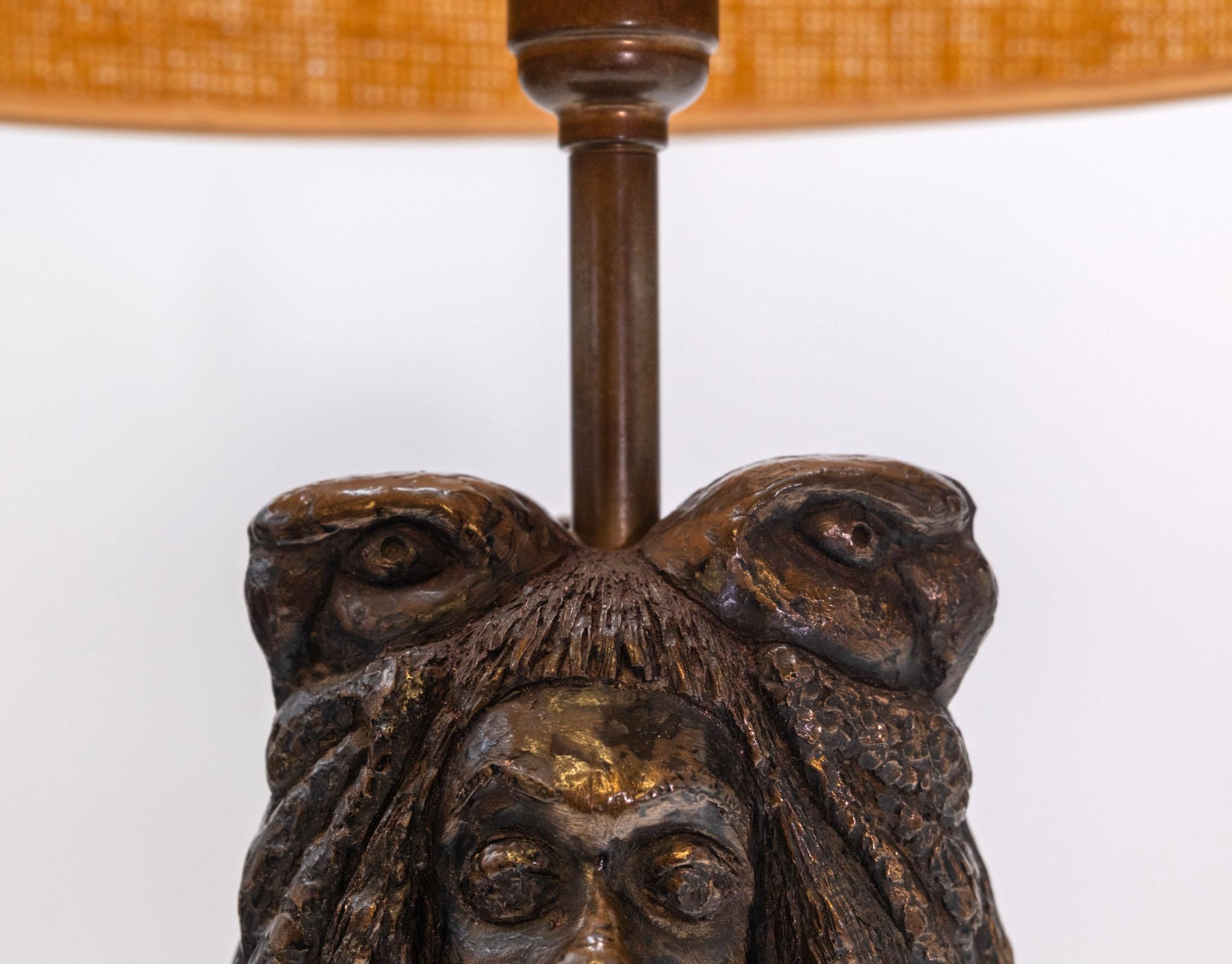 Large Bronzed Pottery Figurative Totem Tribal Form Double Sided Table Lamp 1970s For Sale 2