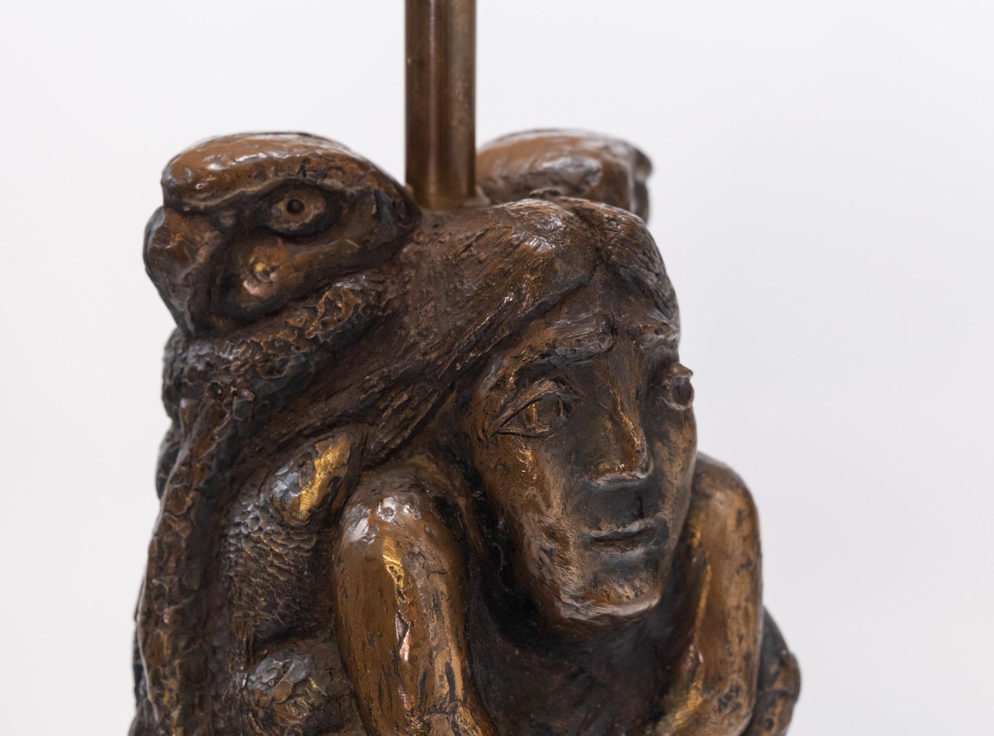Large Bronzed Pottery Figurative Totem Tribal Form Double Sided Table Lamp 1970s For Sale 3