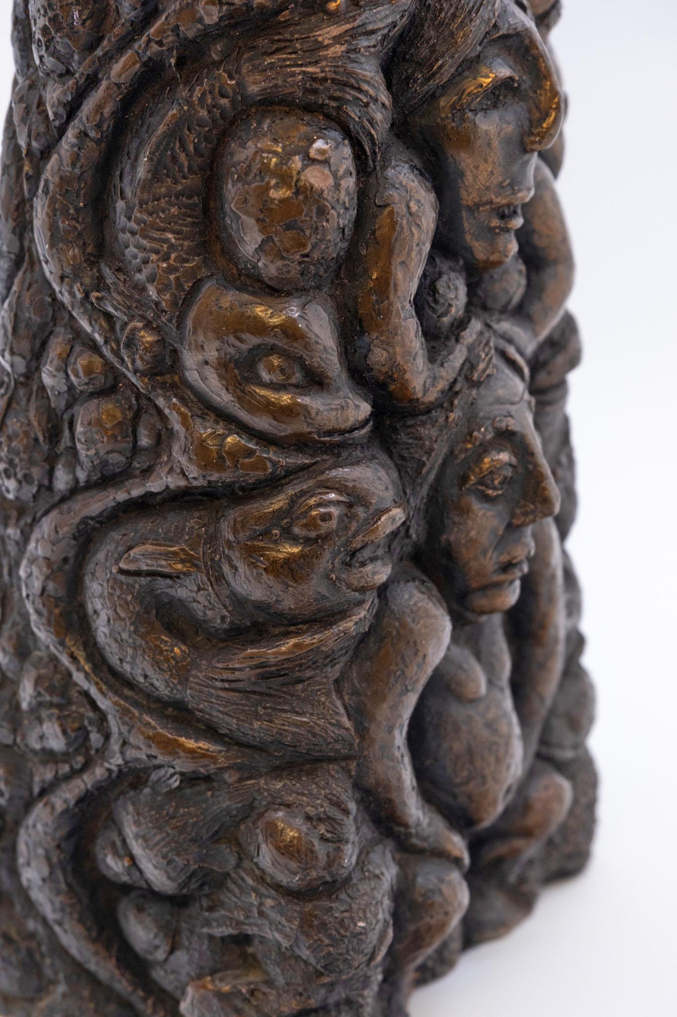 Large Bronzed Pottery Figurative Totem Tribal Form Double Sided Table Lamp 1970s For Sale 4