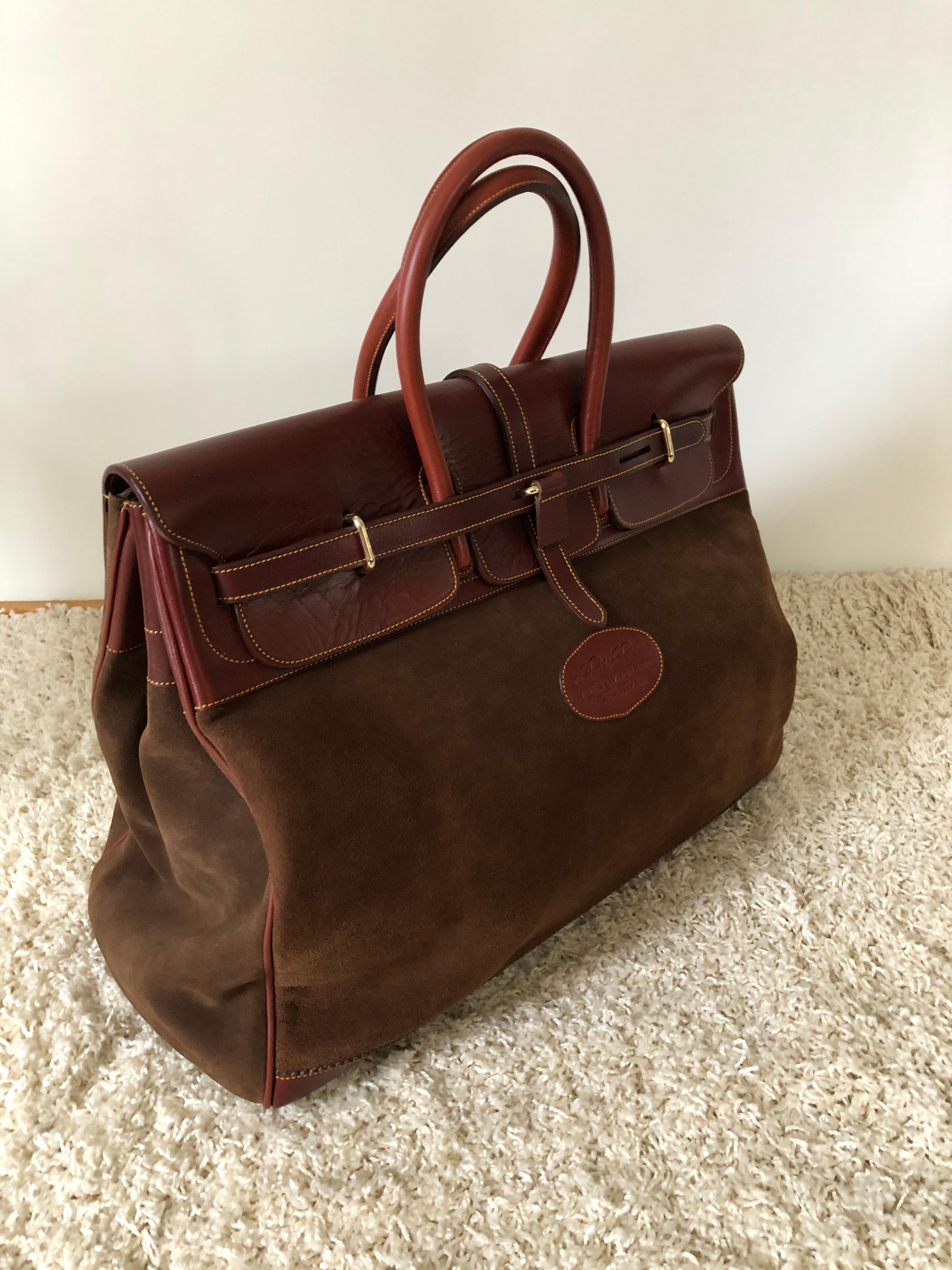 Mid-Century Modern Large Brooks Brothers Suede Overnight Leather Bag