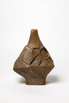 Grande vaso in ceramica marrone astratto di design del XX secolo Vallauris Siffredi 1970