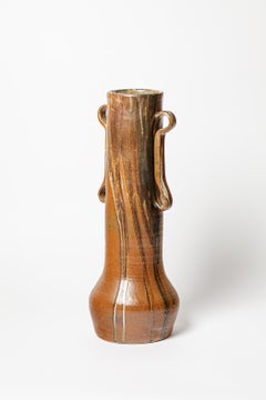 Large Brown and Abstract 1930 Art Deco Ceramic Vase by Pointu Fils