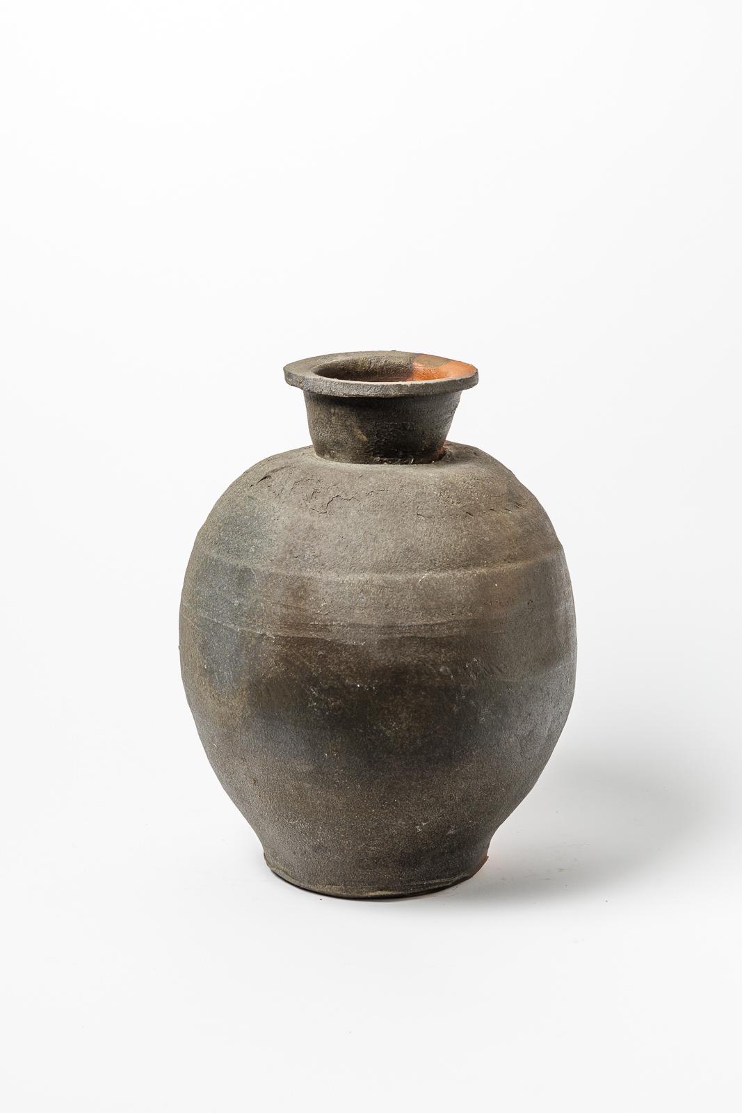 Mid-Century Modern Grand vase en céramique marron et noir du 20ème siècle en grès de Steen Kepp La Borne en vente