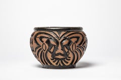Large brown and black art deco ceramic vase cache-pot by Gilbert Metenier 1940