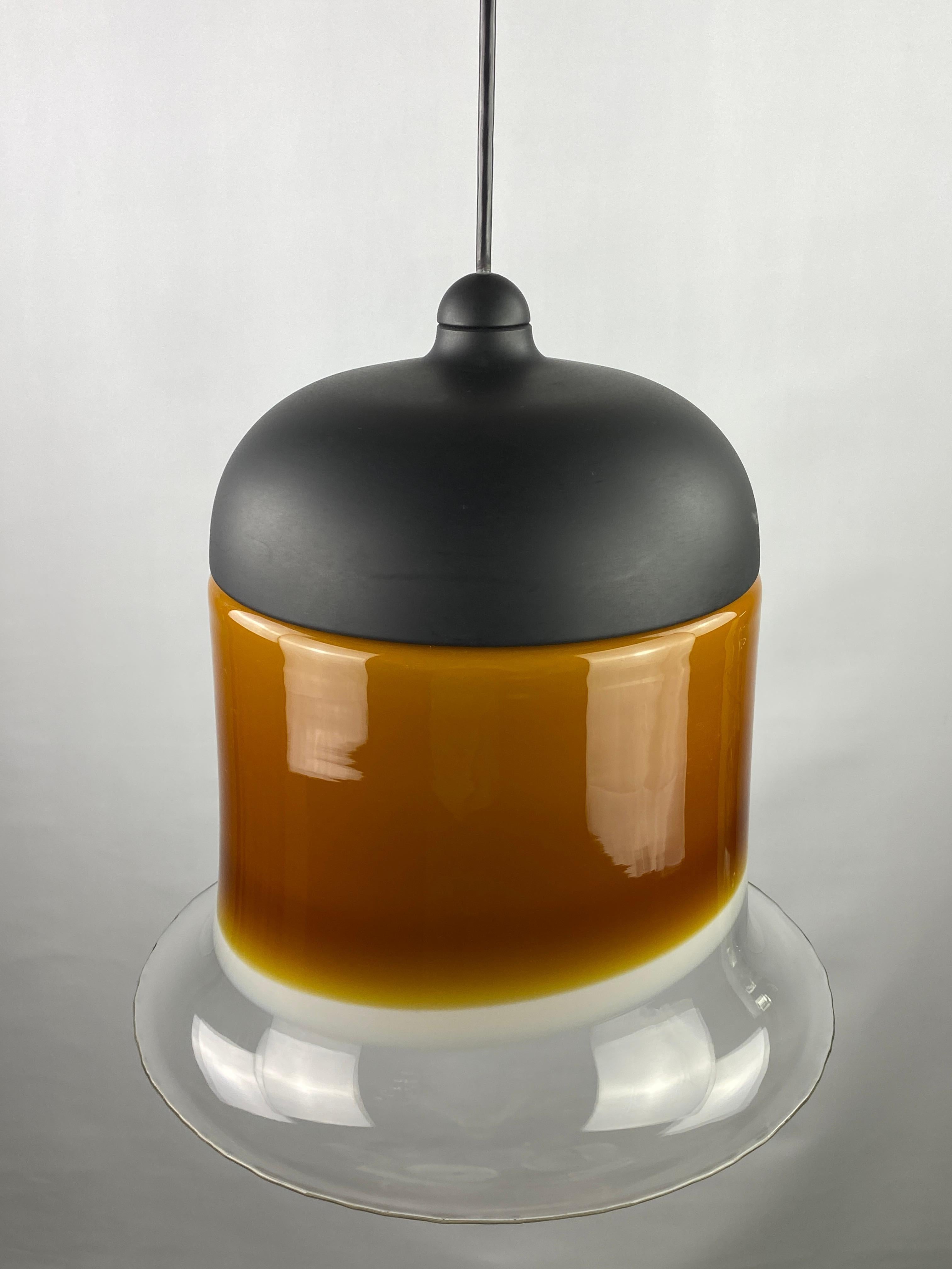 Large brown and clear glass Peill and Putzler pendant light BELL AH 182 For Sale 4