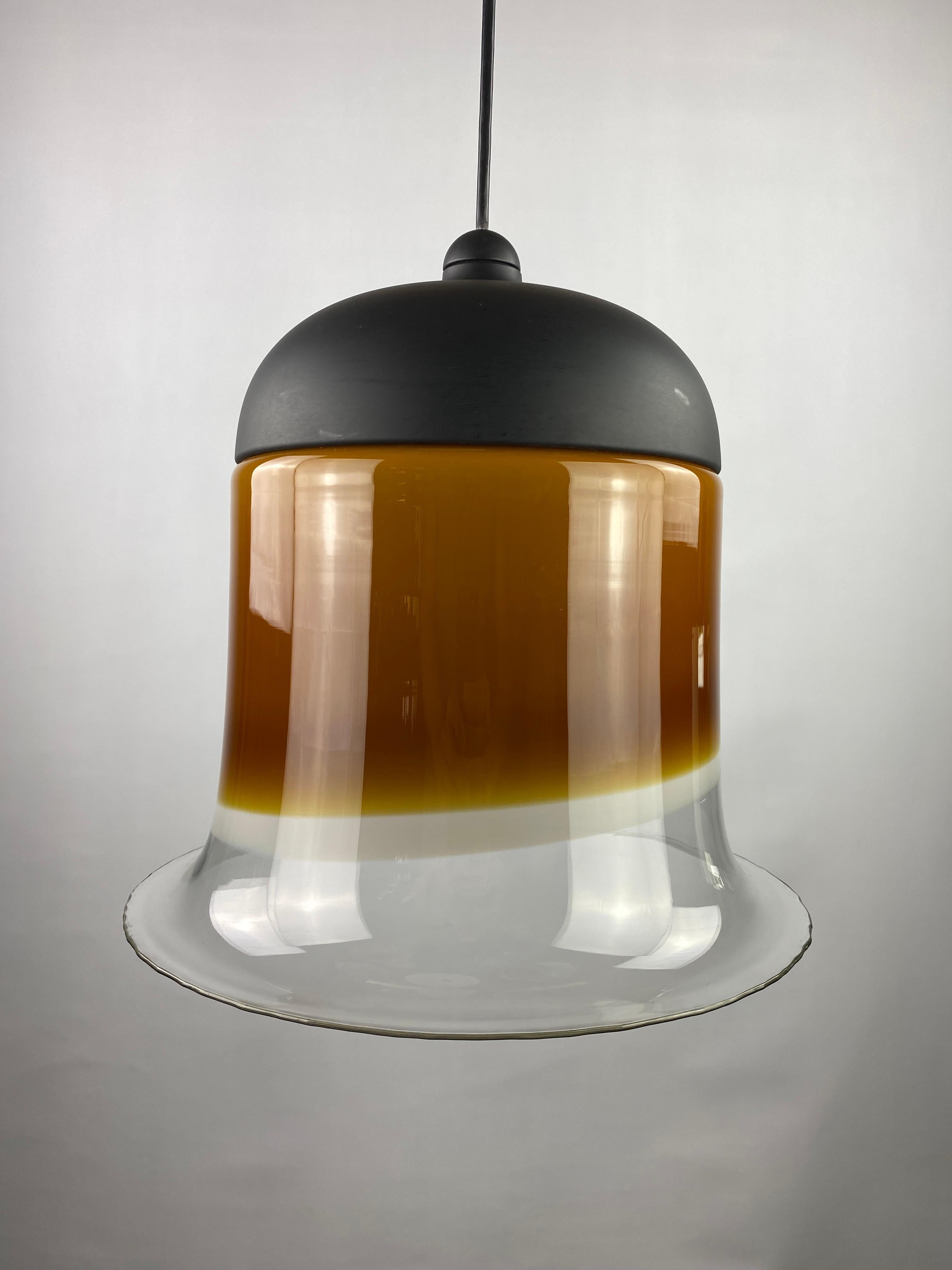 Mid-Century Modern Large brown and clear glass Peill and Putzler pendant light BELL AH 182 For Sale