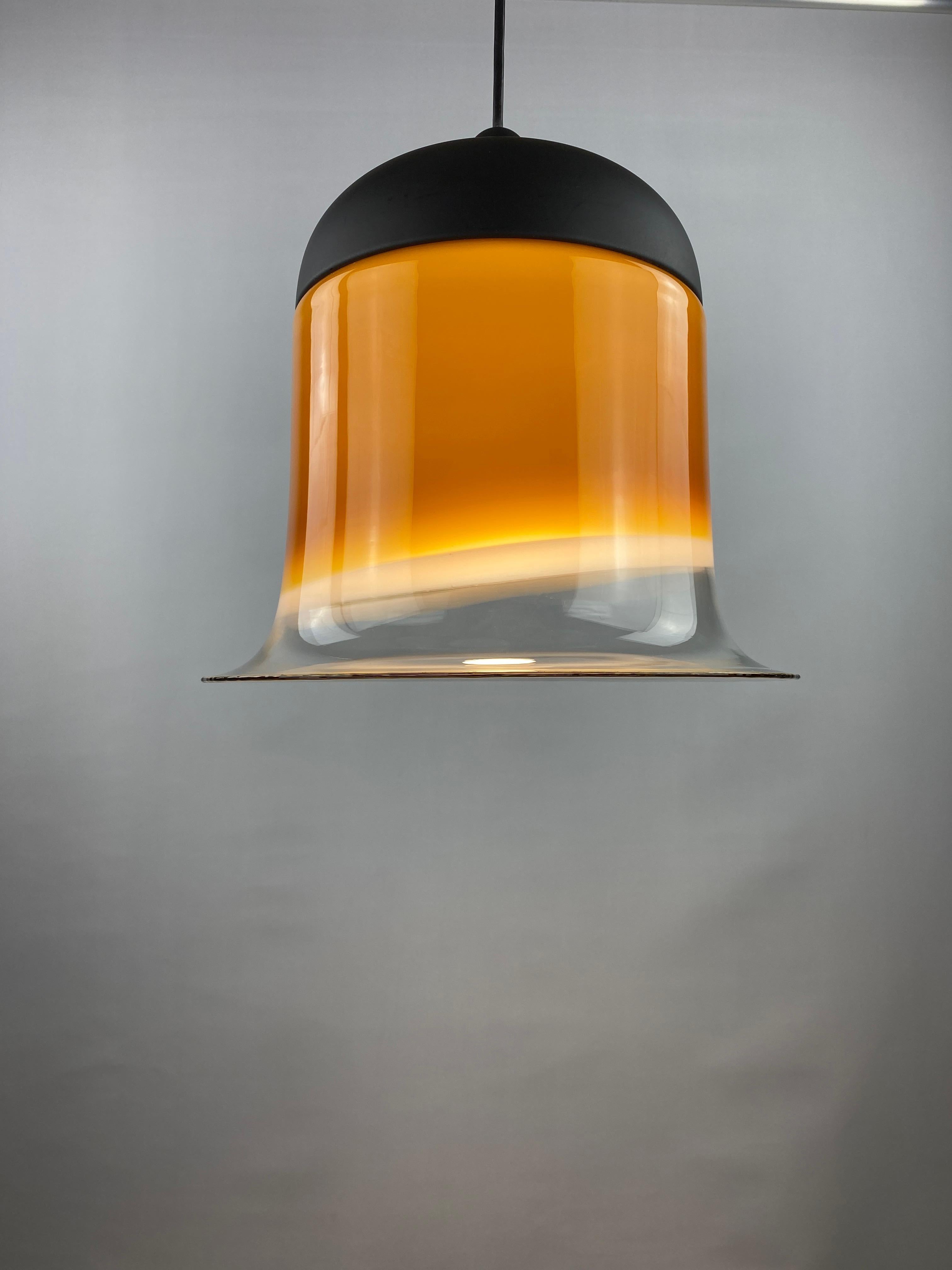 Large brown and clear glass Peill and Putzler pendant light BELL AH 182 In Excellent Condition For Sale In TERHEIJDEN, NB