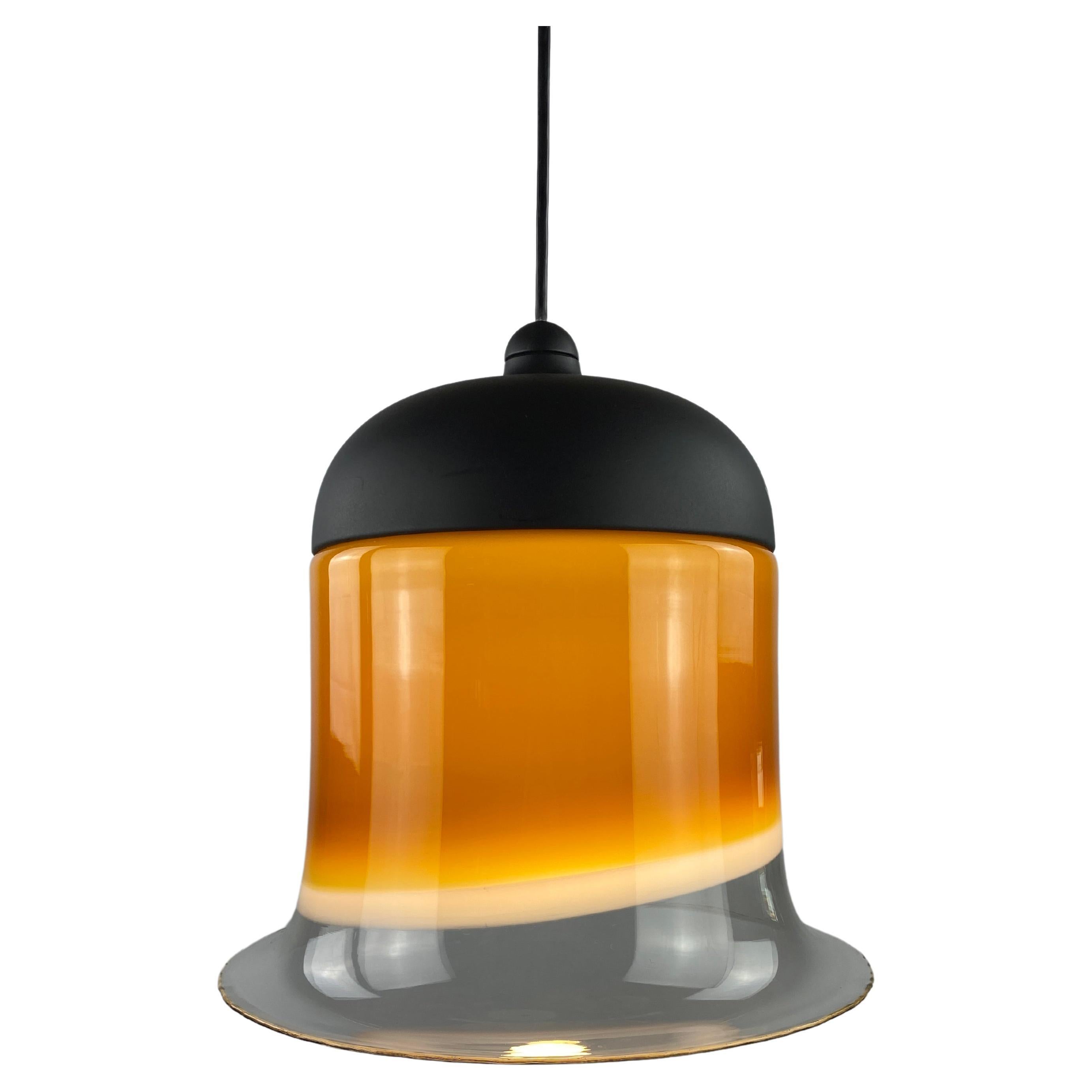 Large brown and clear glass Peill and Putzler pendant light BELL AH 182 For Sale