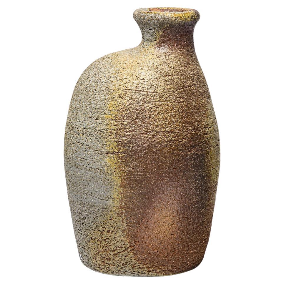 gran jarrón de cerámica de gres marrón y gris de B Chassang 2025 38 cm en venta