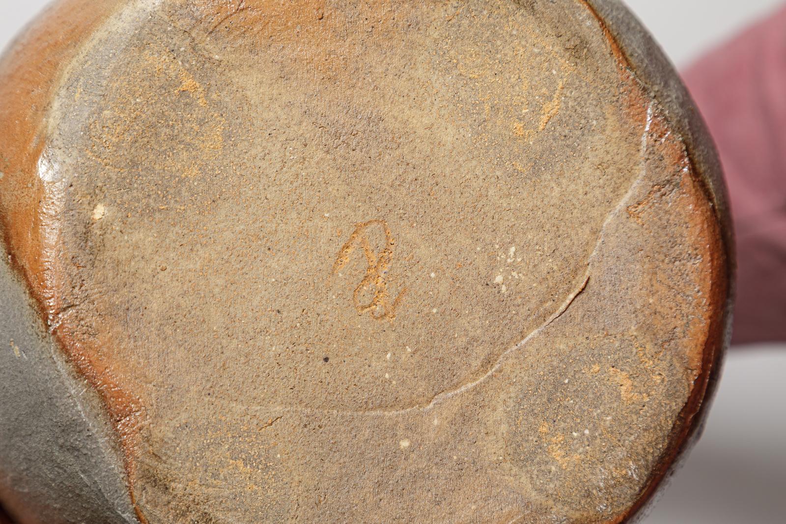 Gran jarrón o jarrón de suelo de cerámica de gres marrón y gris B. Chassang 57 cm 2/2 Cerámico en venta