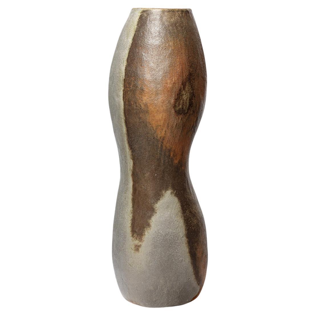 Gran jarrón o jarrón de suelo de cerámica de gres marrón y gris B. Chassang 57 cm 2/2 en venta