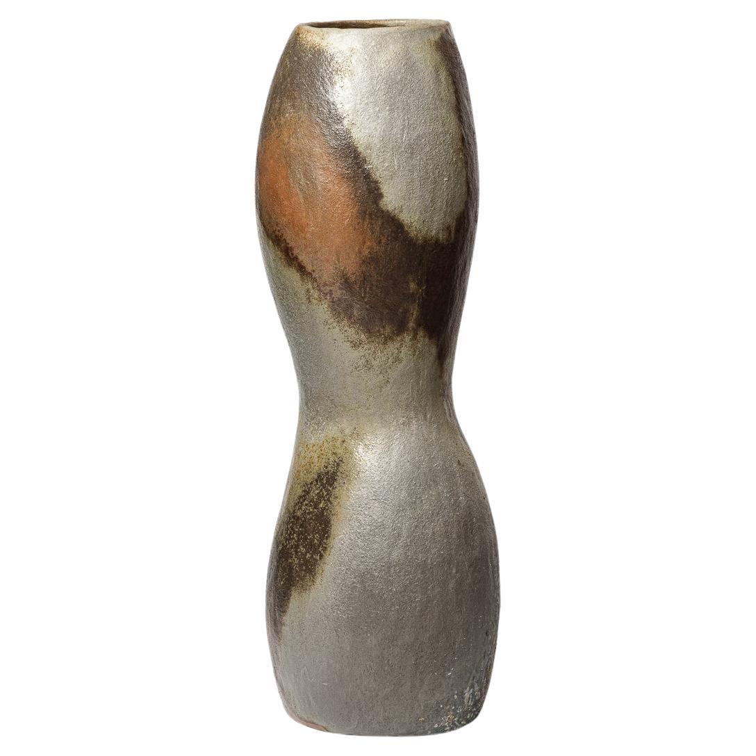 Gran jarrón o jarrón de suelo de cerámica de gres marrón y gris B. Chassang 60 cm 1/2