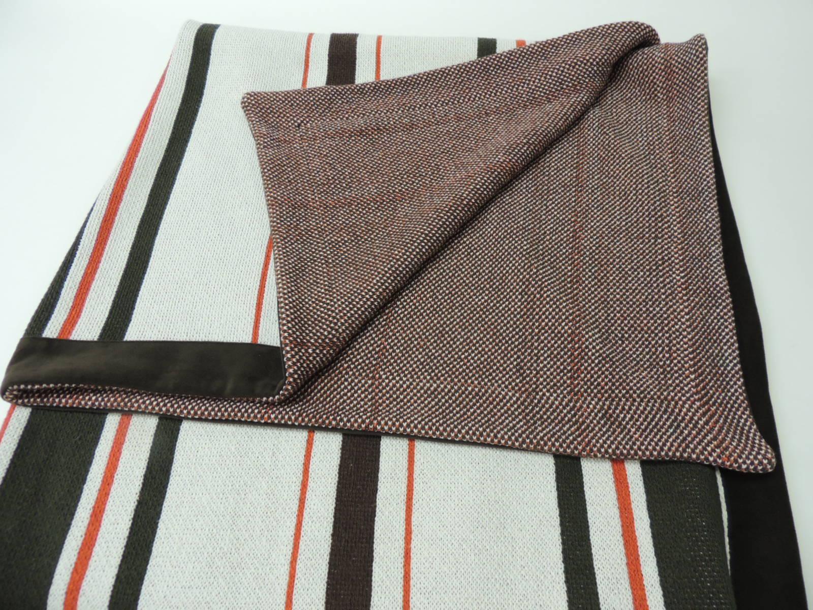 Modern Large Brown and Orange Stripes Allessandra Branca Throw For Sale