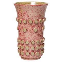Grand vase en céramique art déco brun et rose d'Adrienne Picard 1940