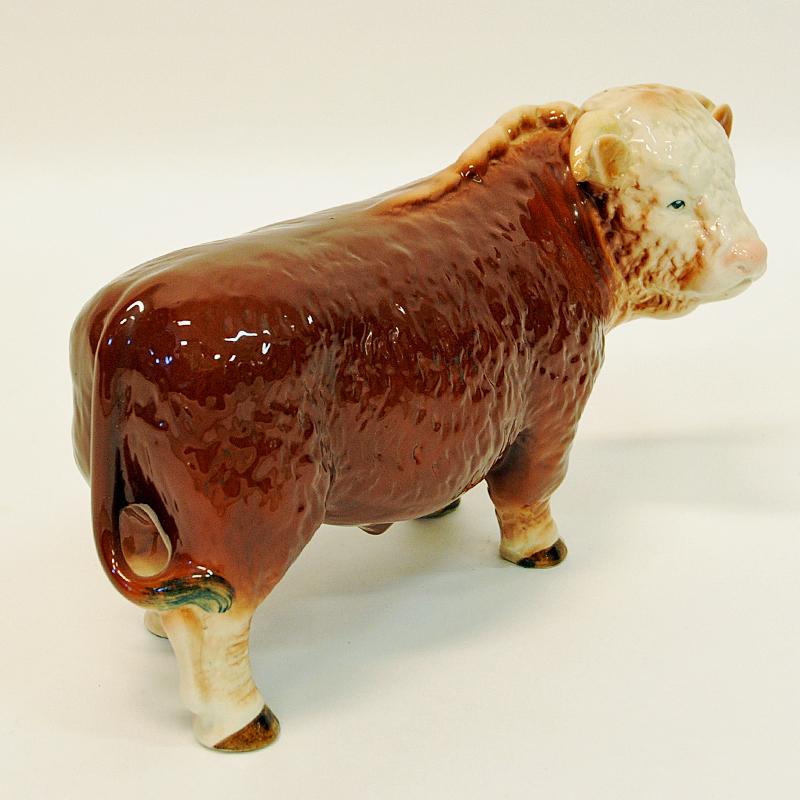 Mid-Century Modern Large Brown and White Ceramic Hereford Bull, England, 1950s