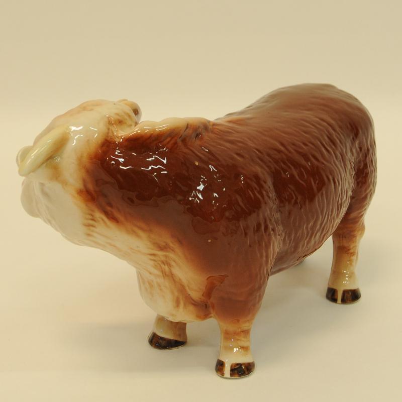 Hand-Painted Large Brown and White Ceramic Hereford Bull, England, 1950s