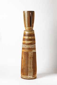 Grand vase de sol en grès brun et blanc de Roz Herrin La Brown 89 cm