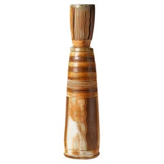 Large brown and white stoneware ceramic floor vase by Roz Herrin La Borne 89 cm