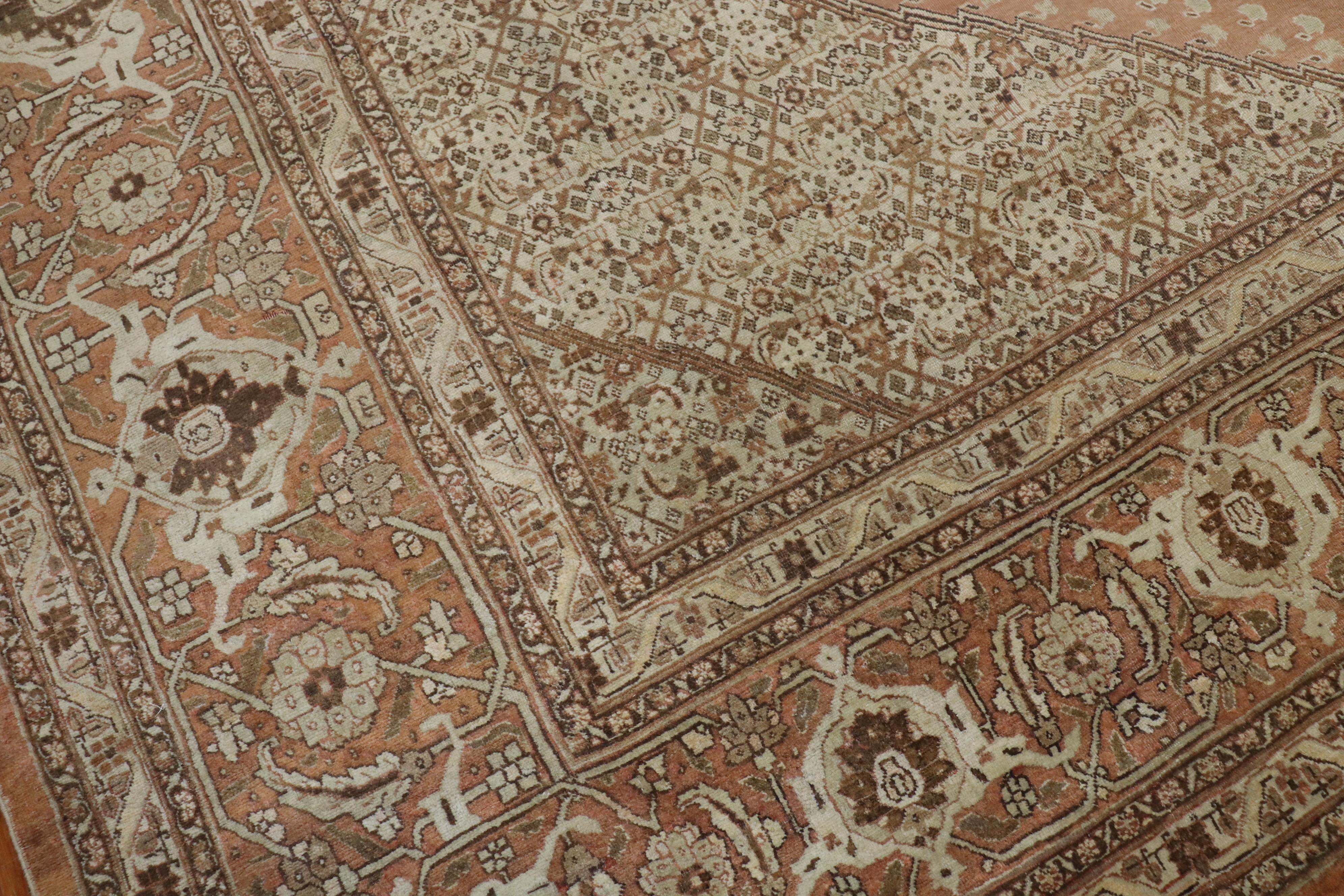 Large Brown Antique Persian Tabriz Rug In Good Condition For Sale In New York, NY