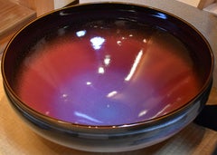 Japanese Contemporary Black Red Blue Hand-Glazed Porcelain Vase by Master Artist