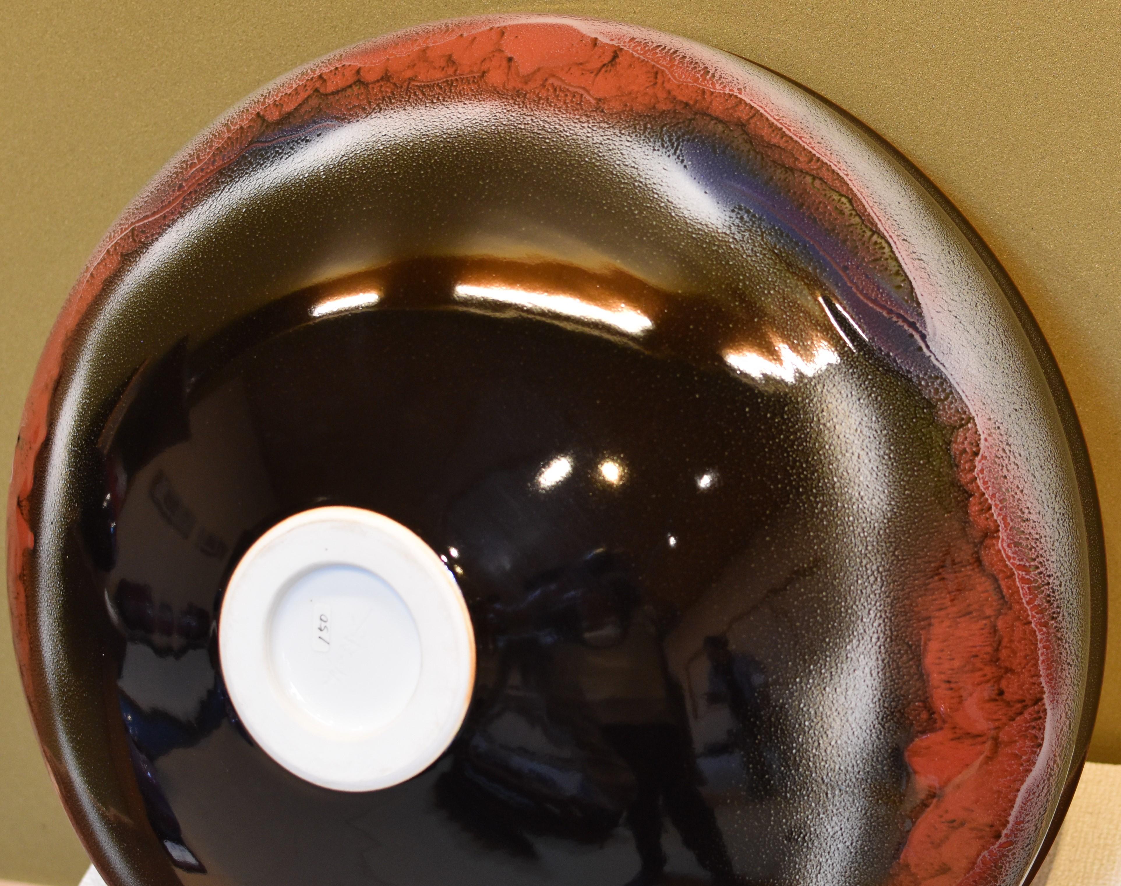 Meiji Japanese Contemporary Black Red Blue Hand-Glazed Porcelain Vase by Master Artist For Sale