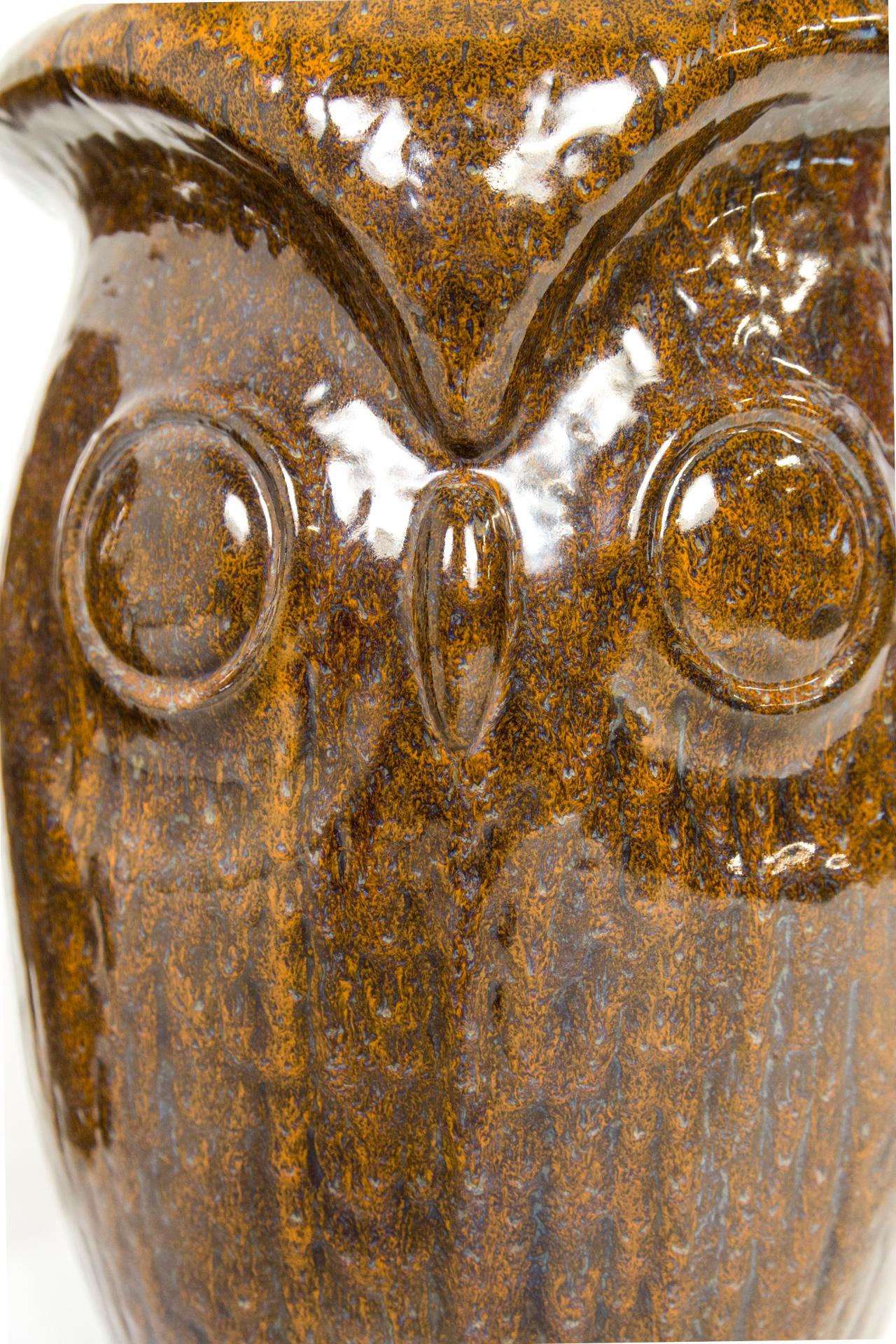 Large Brown Ceramic Owl Garden Stools, 'Pair' 5