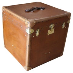 Large Brown "Cube Shape" Hat Trunk, Brown Steamer Trunk, Brown Travel Trunk