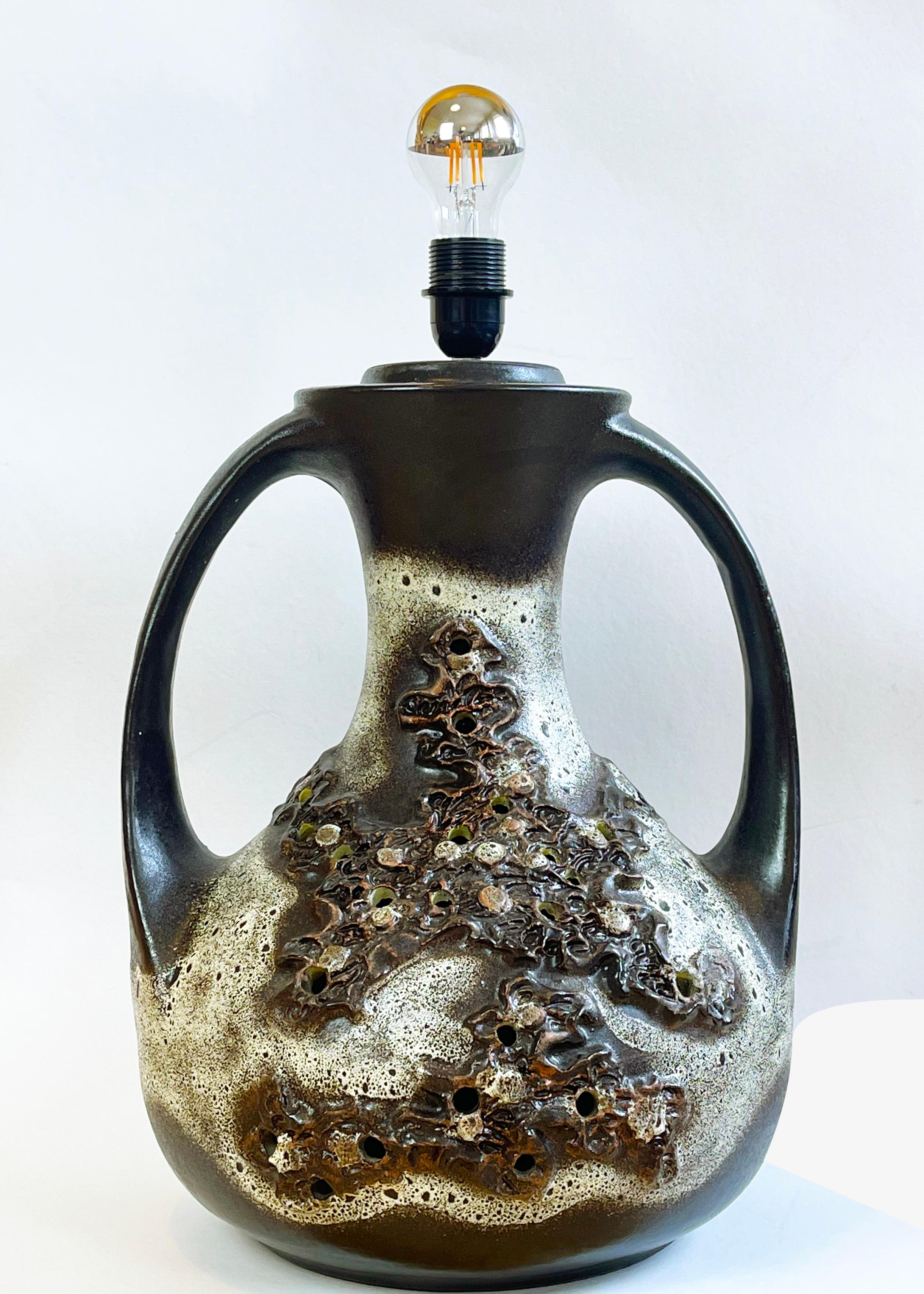 Hand-Crafted Large Brown Fat Lava Ceramic Floor Lamp by Richard Essig, 1960s, Germany