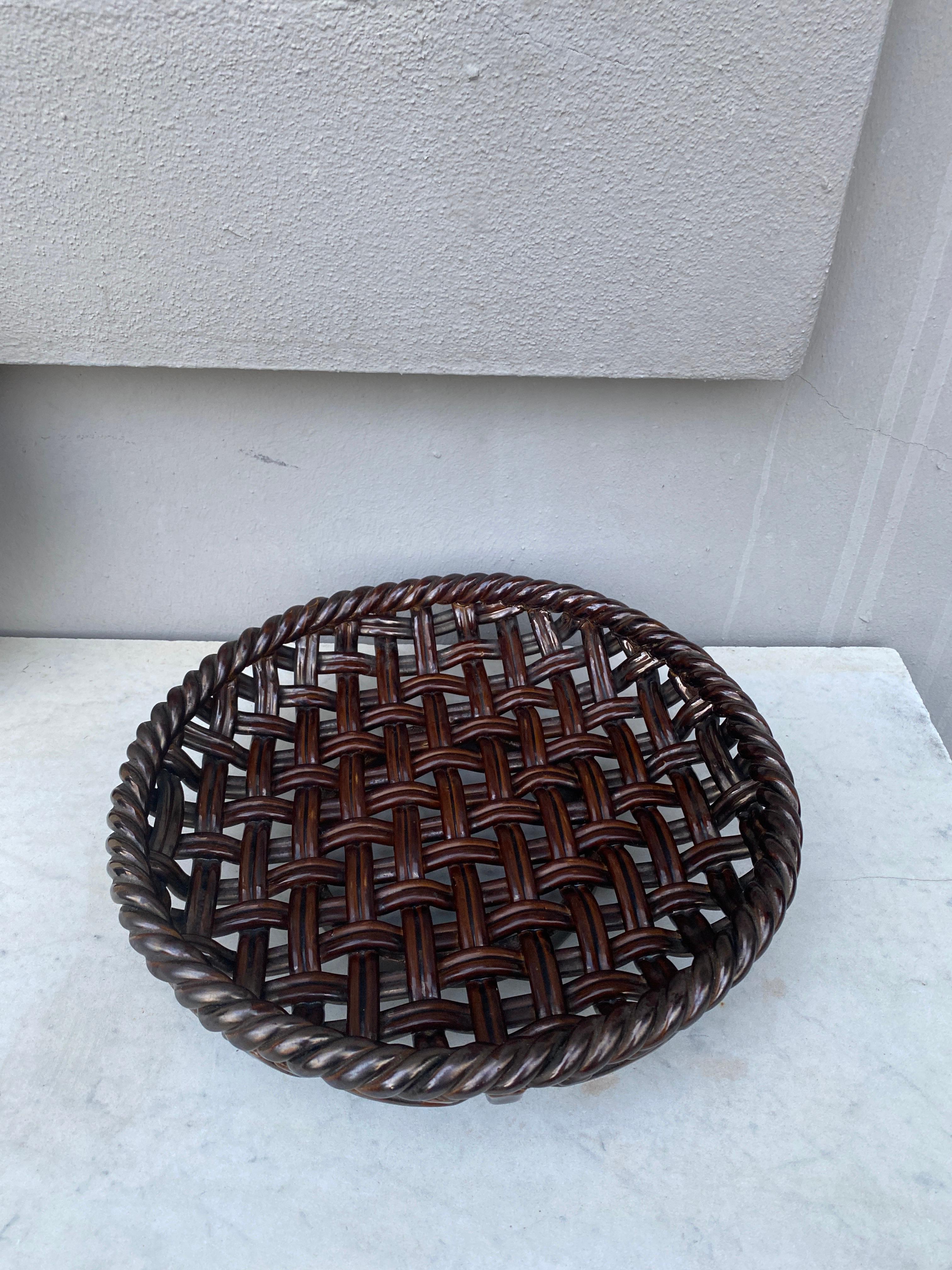 Mid-Century Modern Large Brown French Bowl or Basket Vallauris circa 1950 For Sale