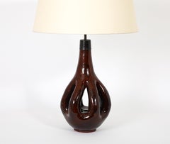 Large Brown Glazed Ceramic Lamp, France 1960's