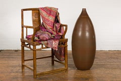 Large Brown Glazed Ceramic Vase with Mottled Finish