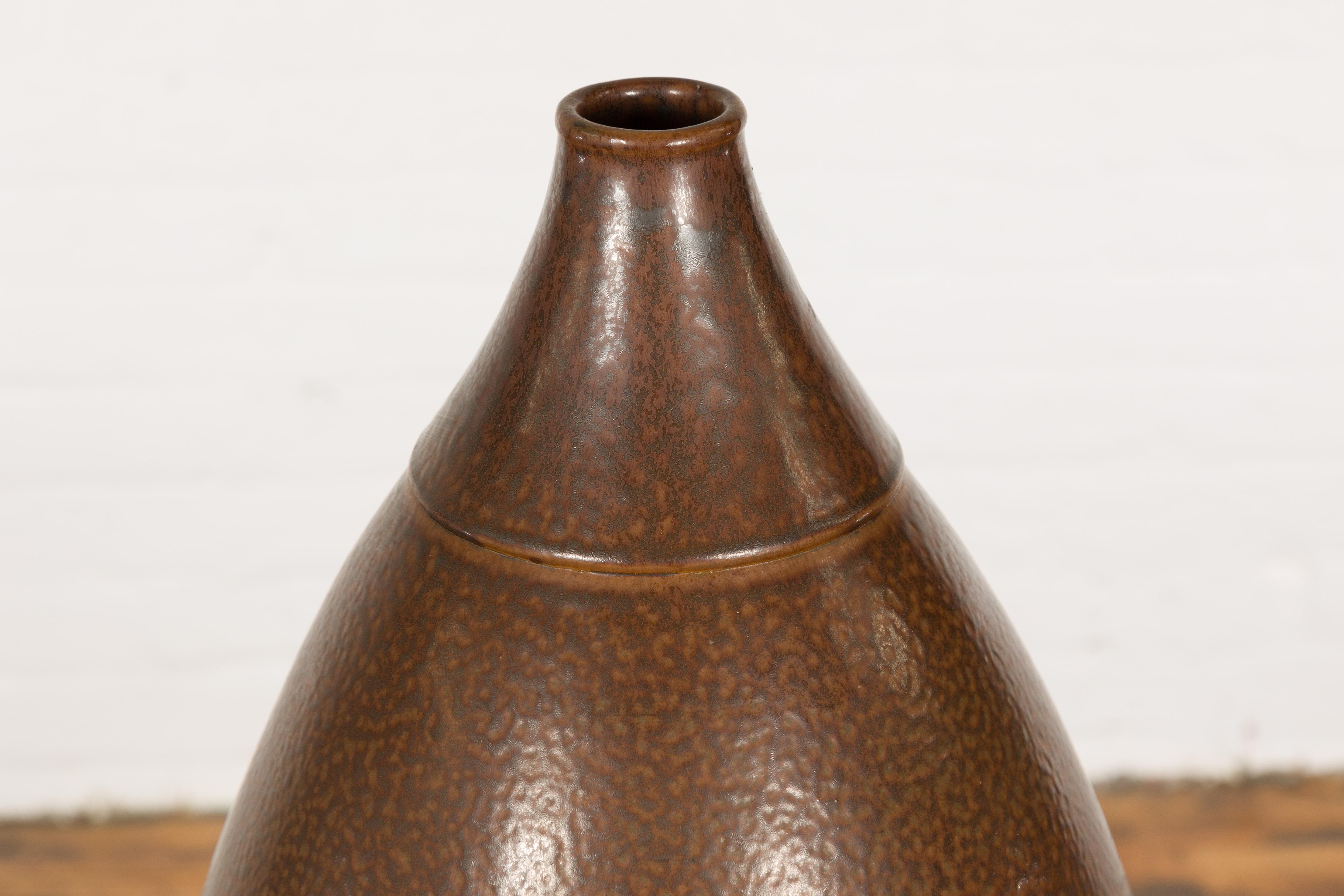 Contemporary Large Brown Glazed Ceramic Vase with Mottled Finish For Sale