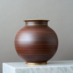 Large Brown & Gold Art Deco Stoneware Vase by Gunnar Nylund. ALP, Sweden, 1930s
