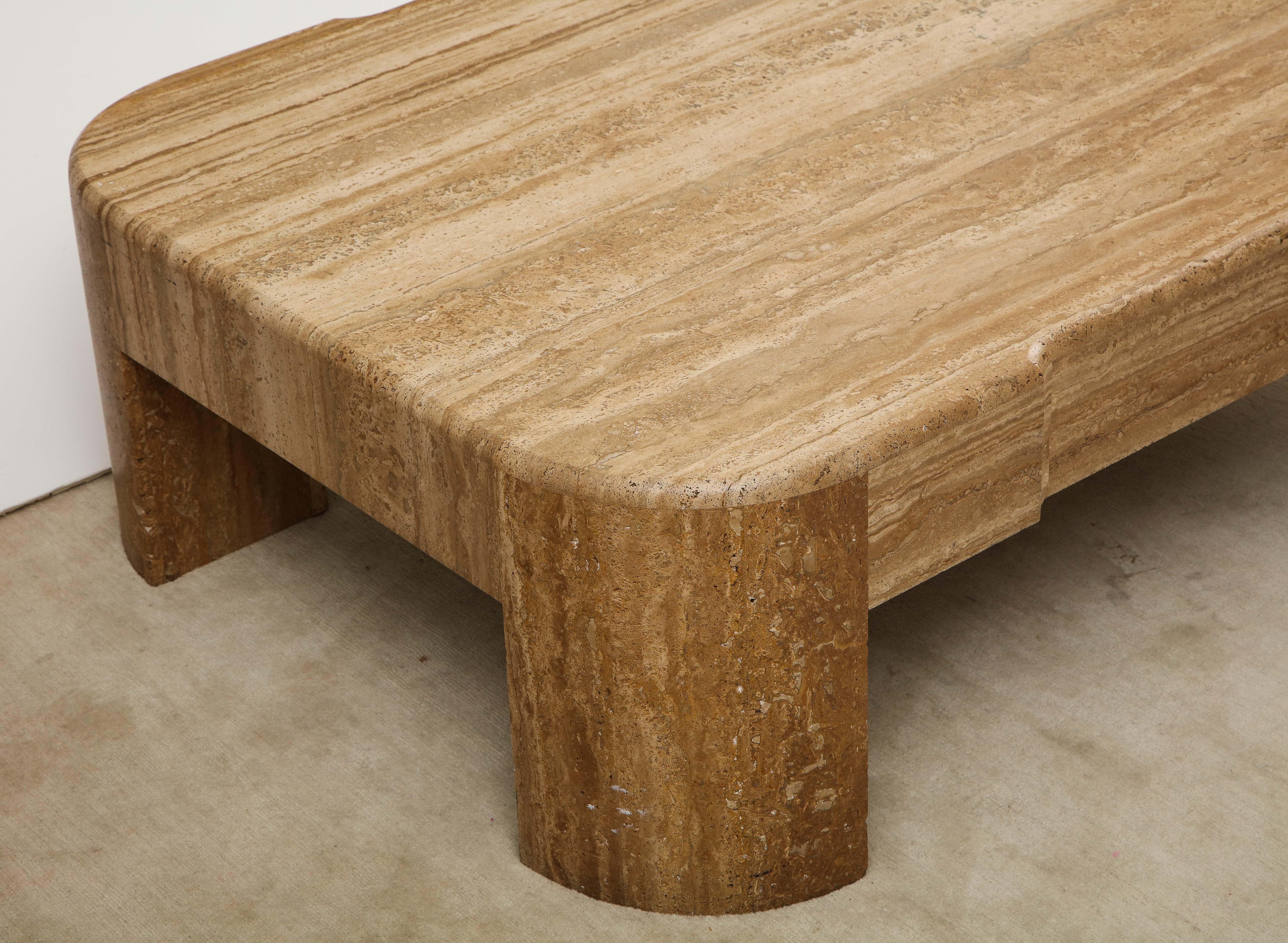 Mid-Century Modern Large Brown Heavy Travertine Coffee Table, 1970s-1980s