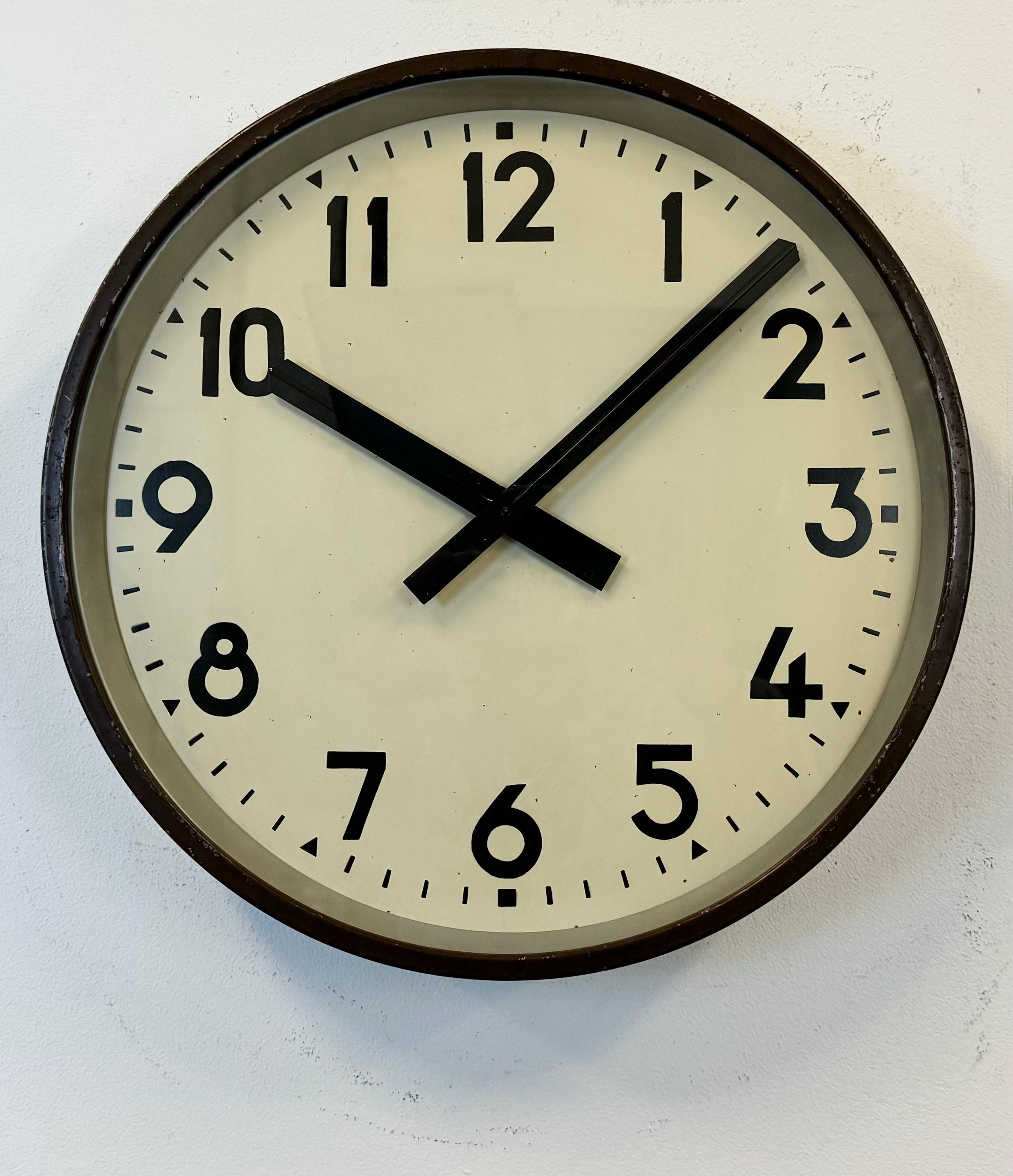 Czech Large Brown Industrial Factory Wall Clock, 1950s For Sale