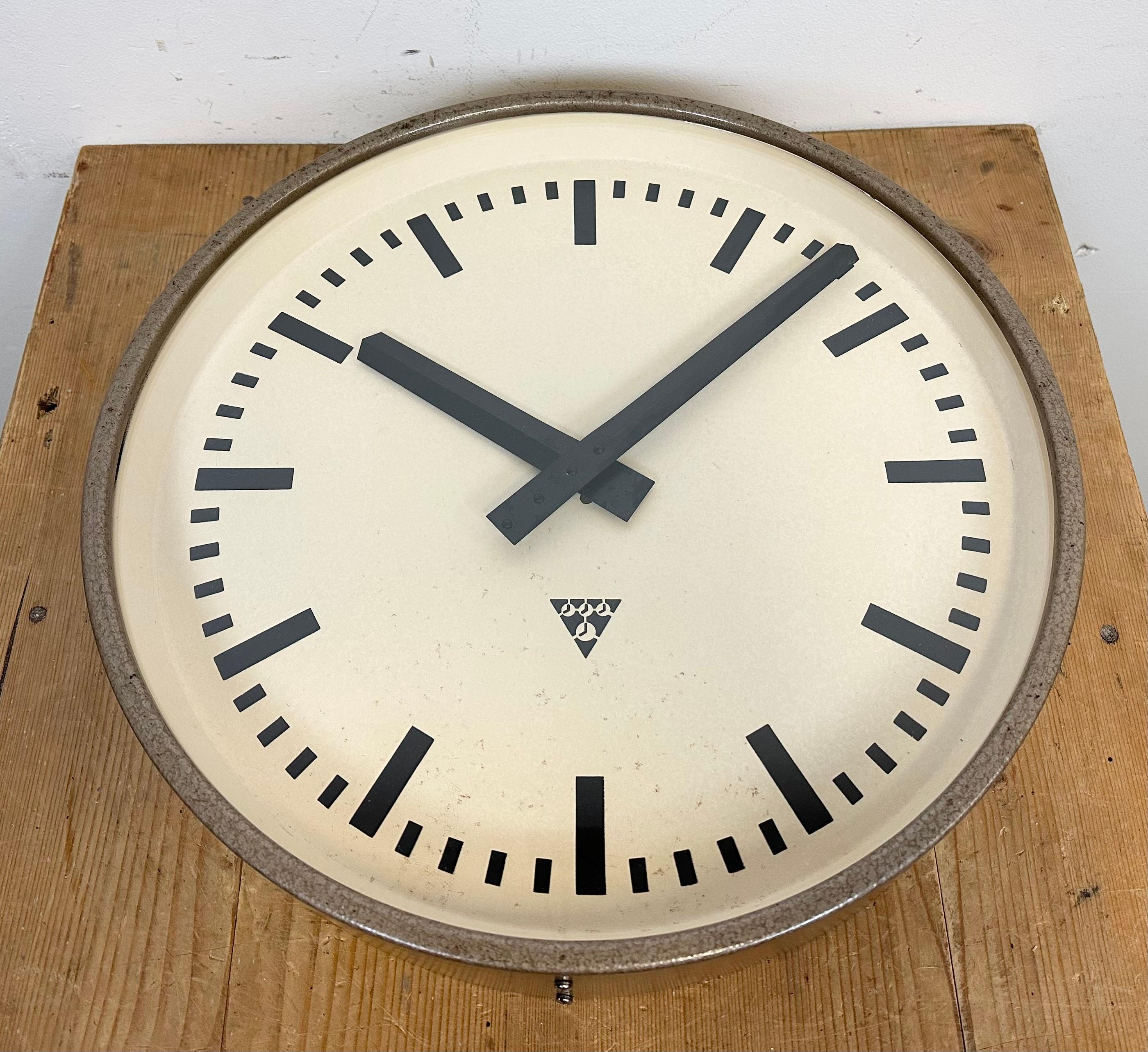 20th Century Large Brown Industrial Factory Wall Clock from Pragotron, 1960s