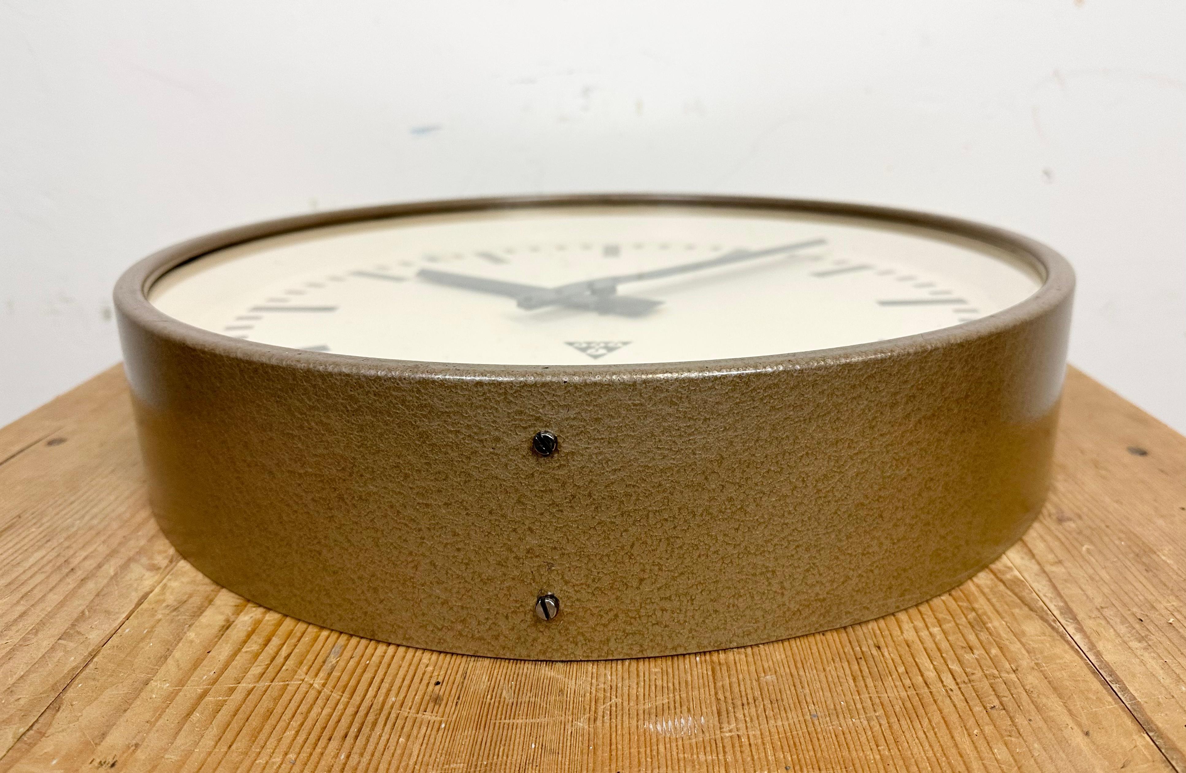 Glass Large Brown Industrial Factory Wall Clock from Pragotron, 1960s