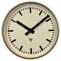 Large Brown Industrial Factory Wall Clock from Pragotron, 1960s
