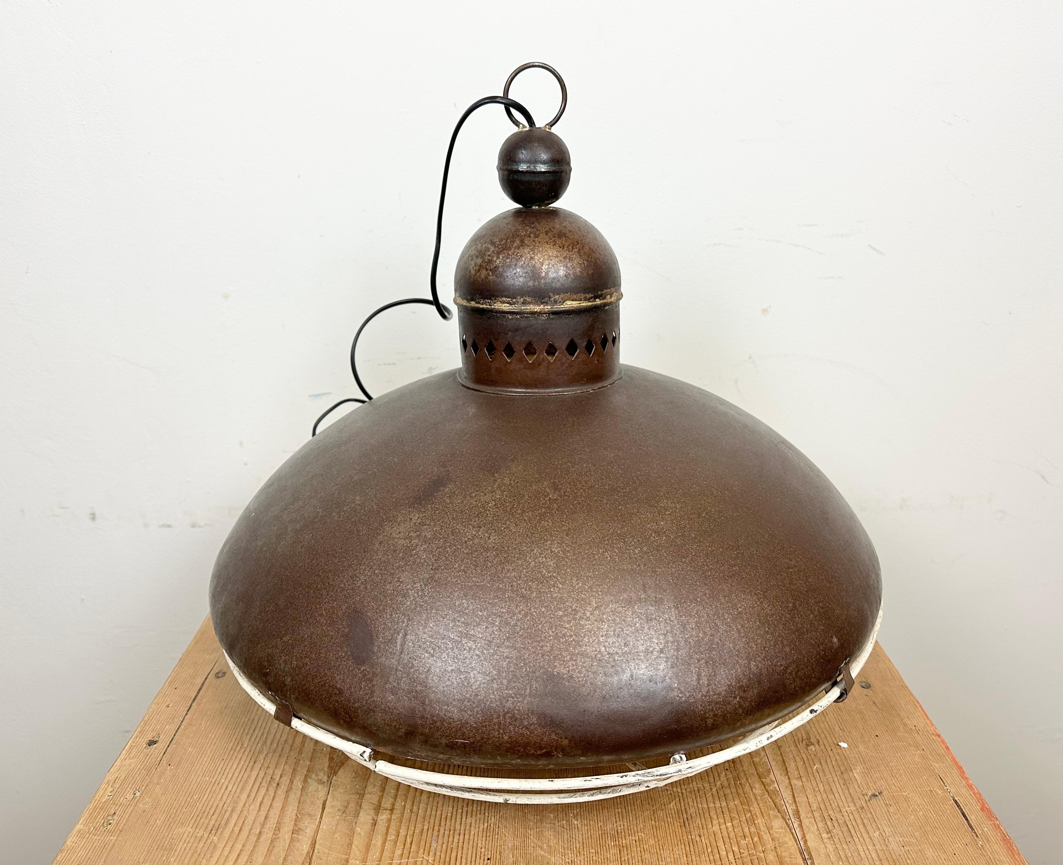 Large Brown Industrial Lamp with Iron Grid, 1960s For Sale 5