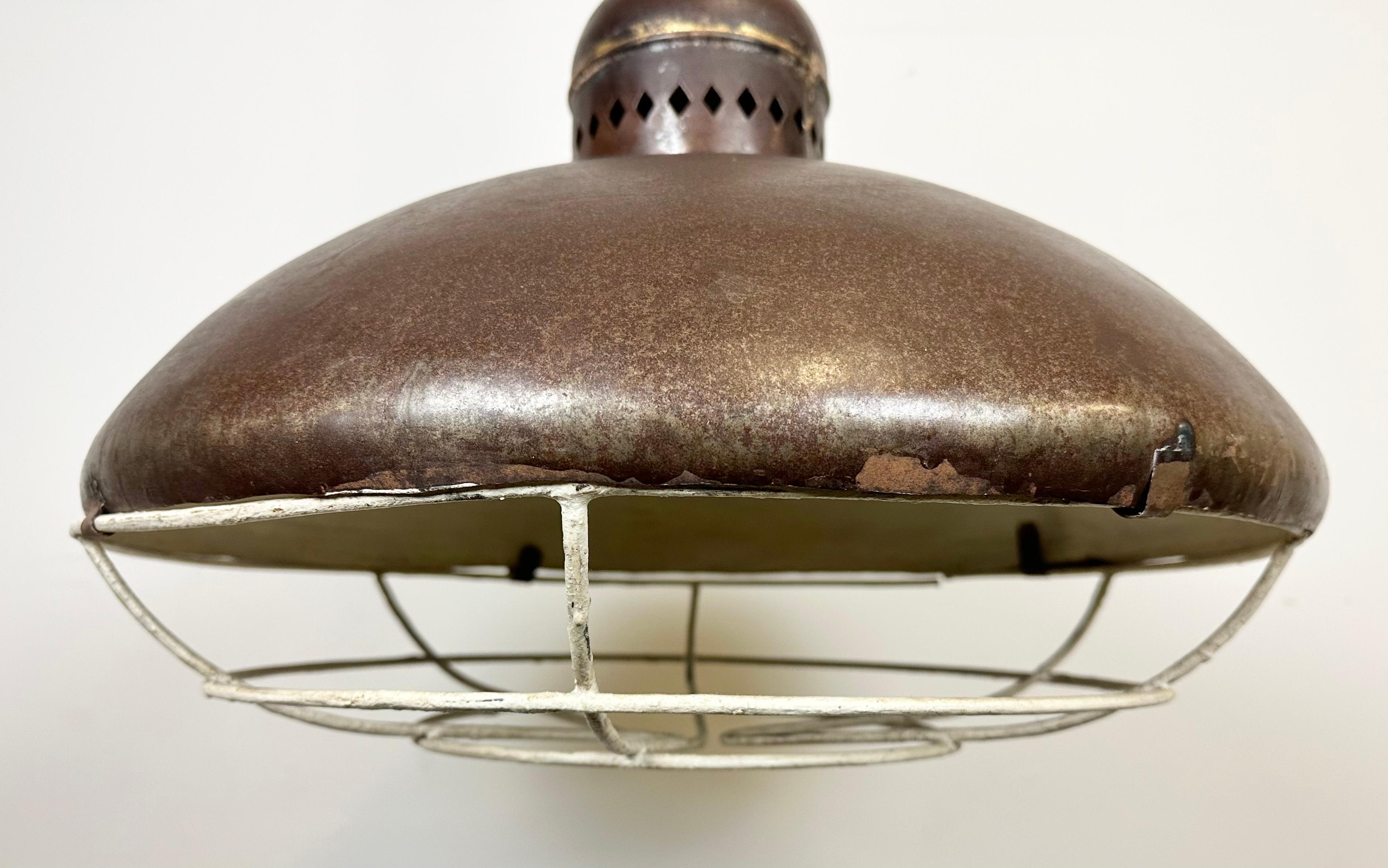 20th Century Large Brown Industrial Lamp with Iron Grid, 1960s For Sale