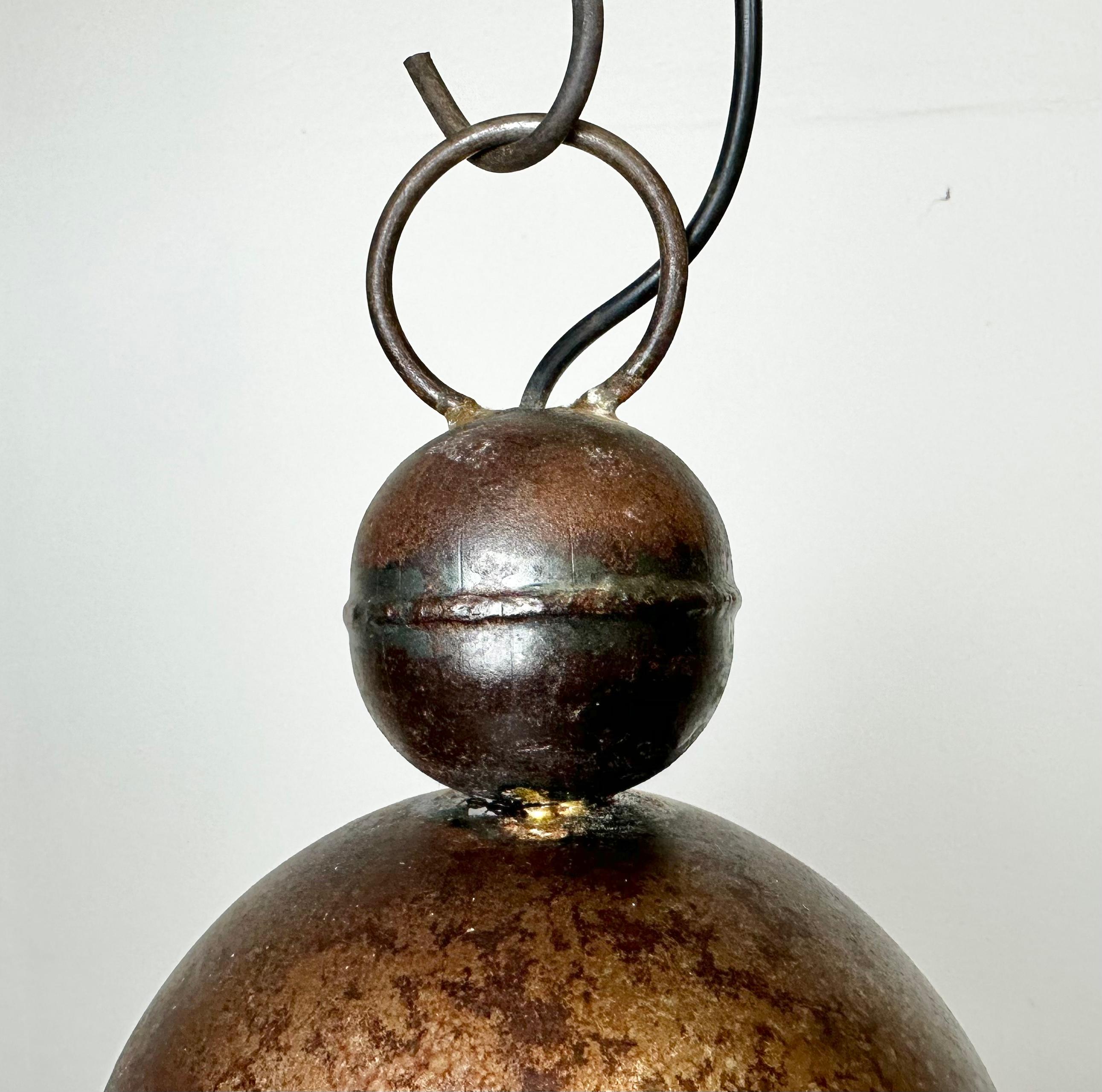 Metal Large Brown Industrial Lamp with Iron Grid, 1960s For Sale