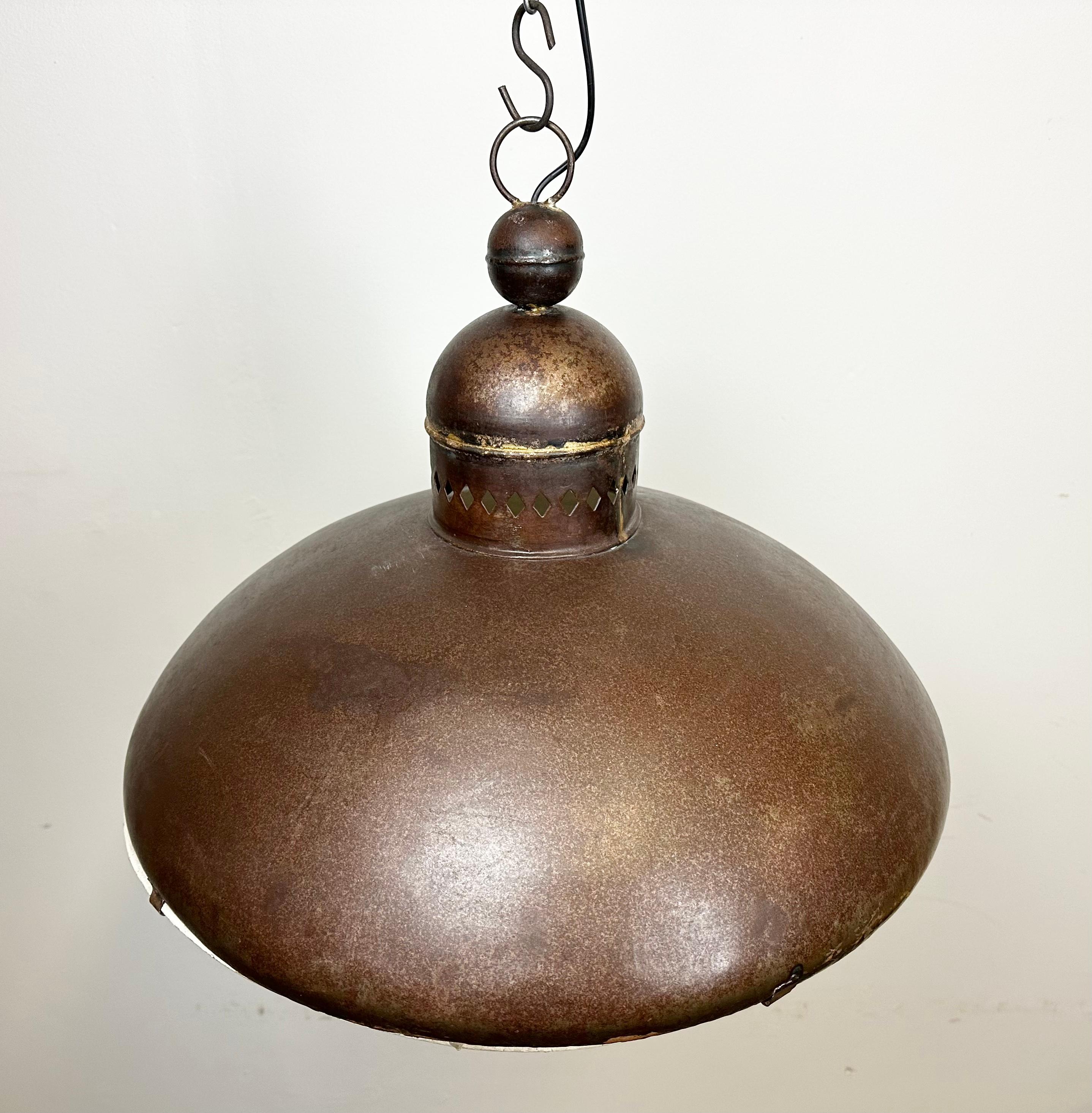 Large Brown Industrial Lamp with Iron Grid, 1960s For Sale 1