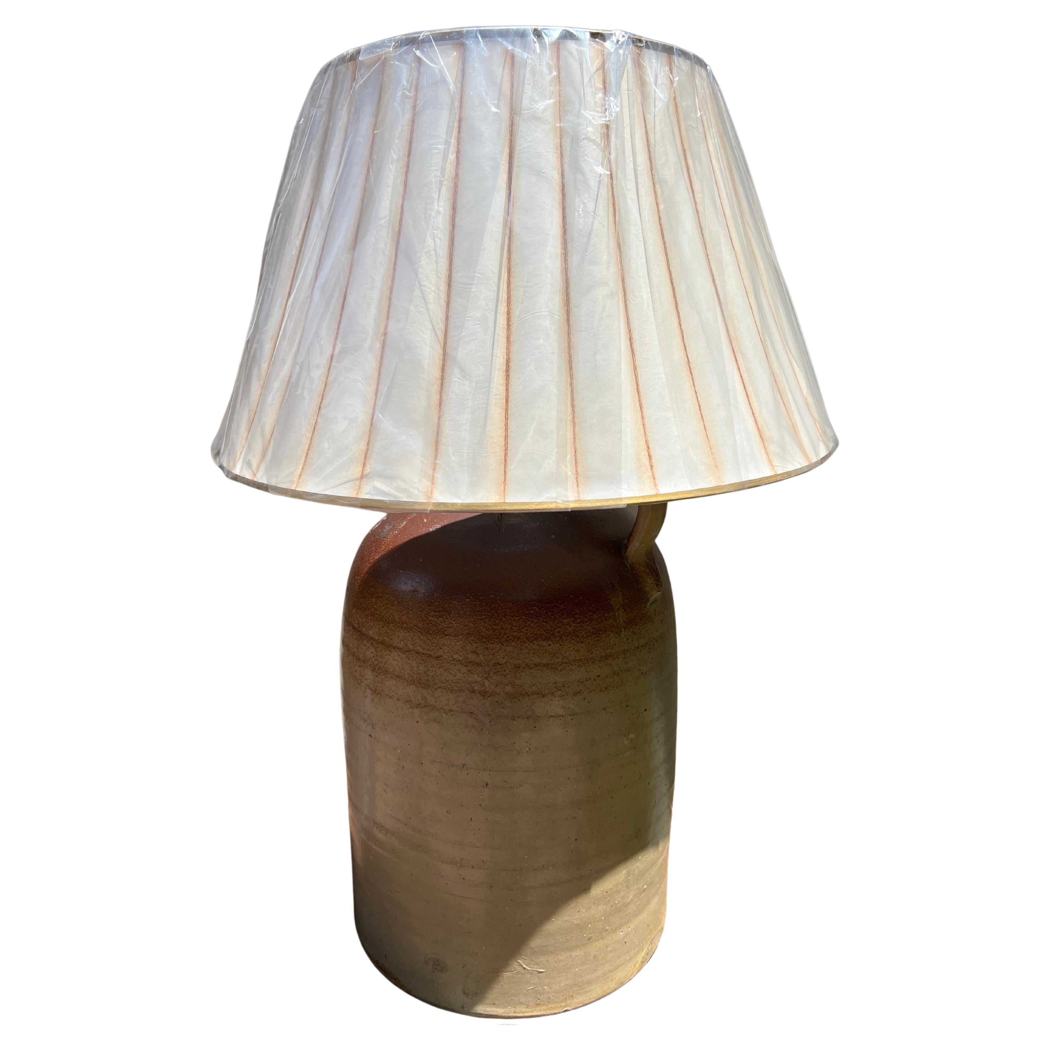 Large Brown Jug Lamp with Shade For Sale