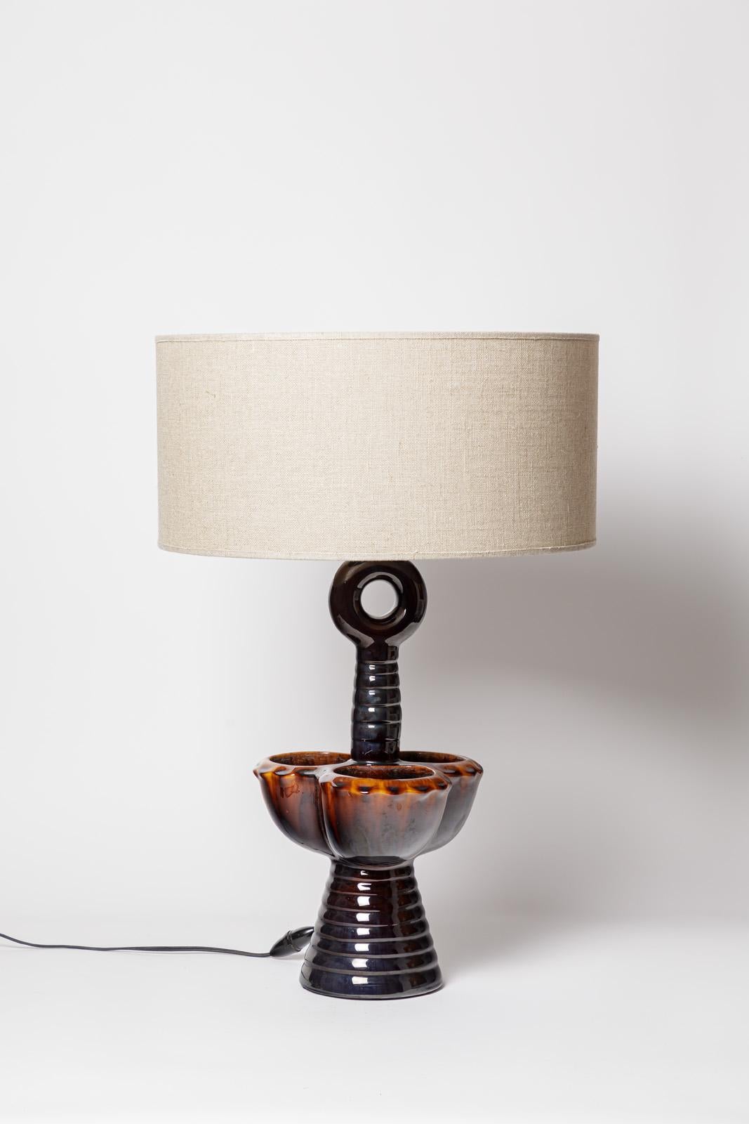20th Century Large Brown Mid-Century Ceramic Table Lamp by Louis Giraud Vallauris 1950 For Sale