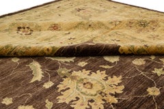 Large Brown Modern Peshawar Handmade Wool Rug Palmettes Motif