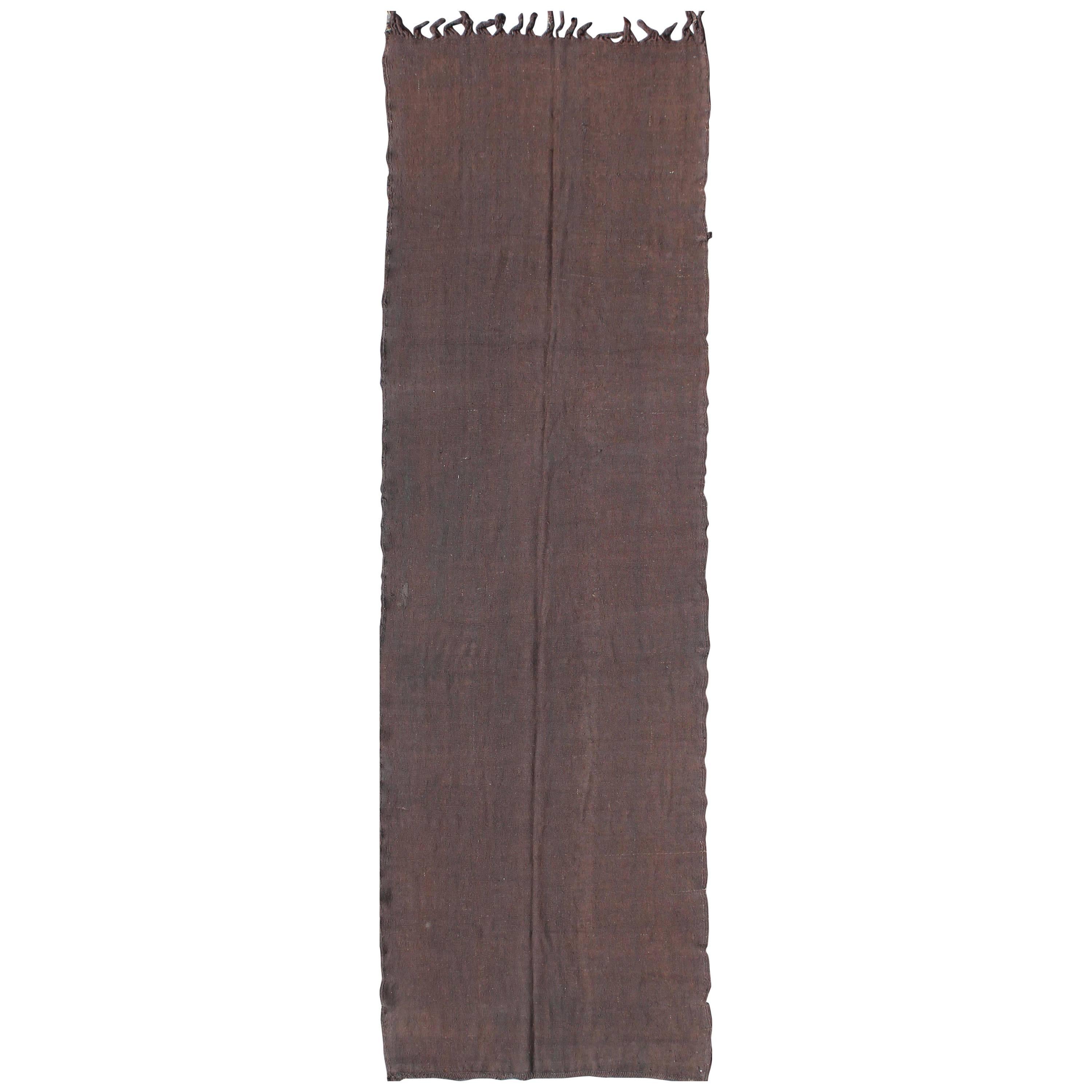 Very Long and Wide Moroccan Kilim Gallery Runner in Solid Brown  For Sale