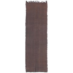 Very Long and Wide Moroccan Kilim Gallery Runner in Solid Brown 
