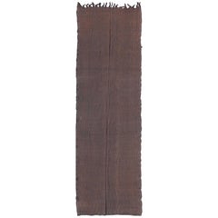 Vintage Very Long and Wide Moroccan Kilim Gallery Runner in Solid Brown 